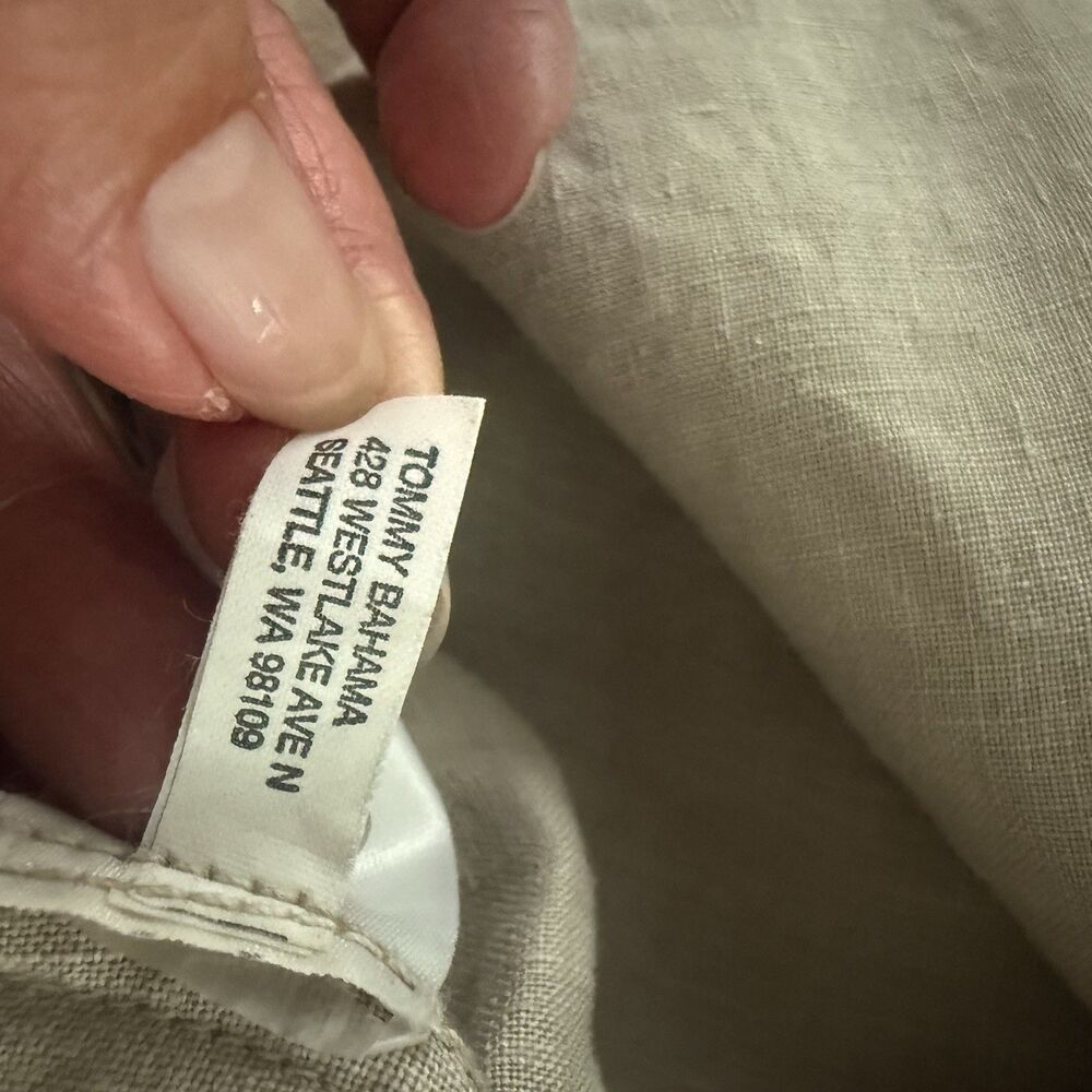 Tommy Bahama Relax Linen Dress Womens 12 Tan Embroidered Spaghetti Strap - Picture 8 of 8